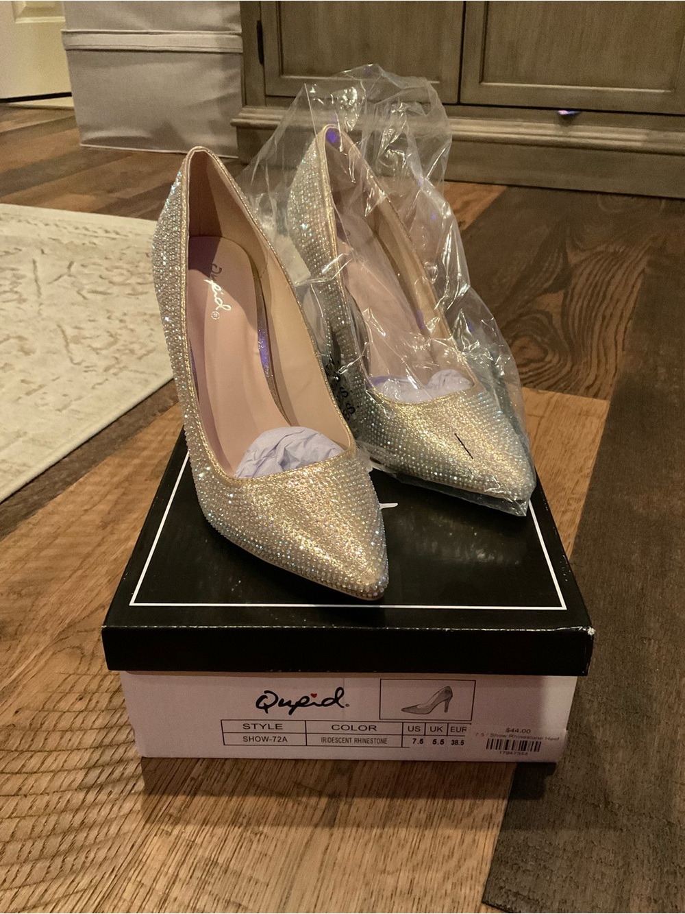 Qupid Iridescent Rhinestone Pointed-Toe Pumps - Silver